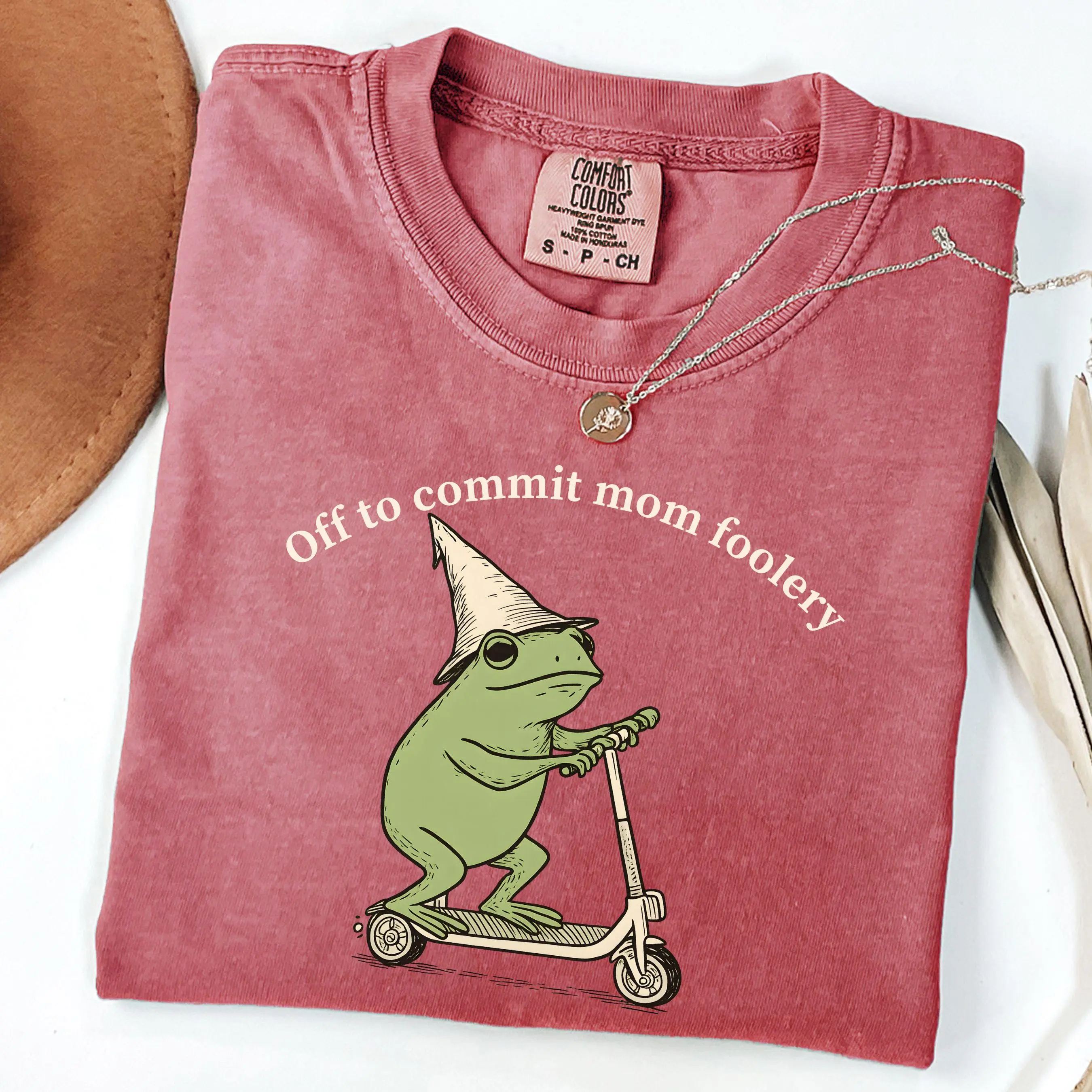 Mama Frog Comfort Colors Shirt Off to Commit Mom Foolery T-Shirt Funny Frog Scooter Gift For Mom Funny Mama Shirt Pregnancy Announcement Tee