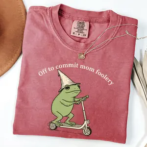Mama Frog Comfort Colors Shirt Off to Commit Mom Foolery T-Shirt Funny Frog Scooter Gift For Mom Funny Mama Shirt Pregnancy Announcement Tee