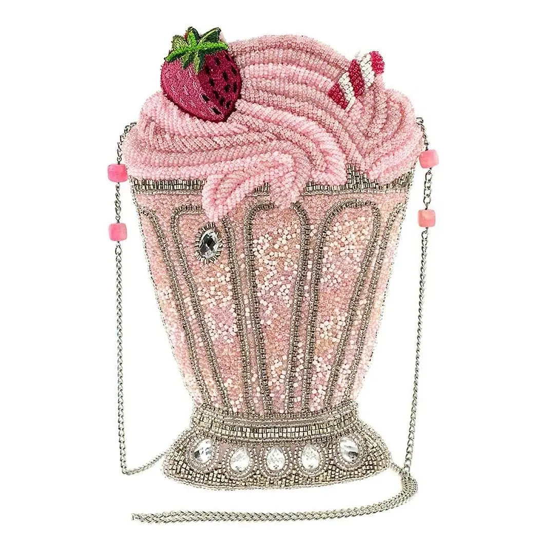 Mary Frances Women's Beaded Strawberries Theme Compact Crossbody-Shoulder Purse Crossbody Bag, Pink, Adjustable Straps, Purses Crossbody Bag, Beading