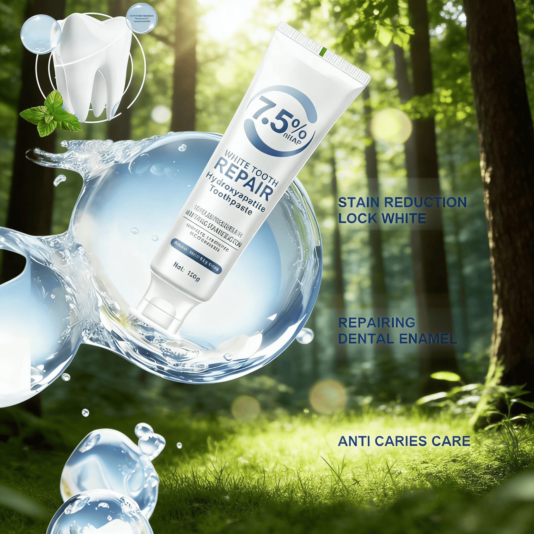 2Pcs7.5% hydroxyapatite, premium formula, teeth whitening and repairing toothpaste, effectively protects tooth enamel. Refreshing mint flavor, suitable for daily oral care.