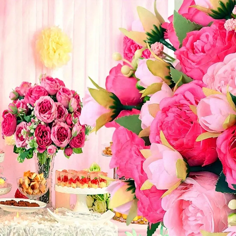 3 Bunches of Elegant New Double Pink Artificial Peonies,Low Maintenance Silk Flower Bouquets,Perfect for Home, Hotel,Office, Wedding,Party,Family Garden,Porch,Cabin Decoration,Yard fall decor