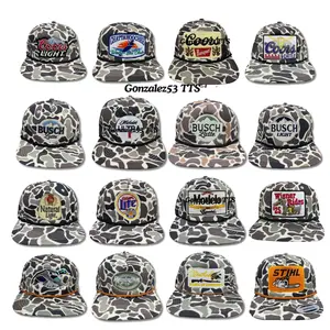 [SAVE upto 50%] Vintage Camo Rope Brim Snapback Hat – Retro Hunting Trucker Cap, Old School Outdoor Style, Classic Flat Bill Hat for Men, Fishing Camping Country Lifestyle Gift for men