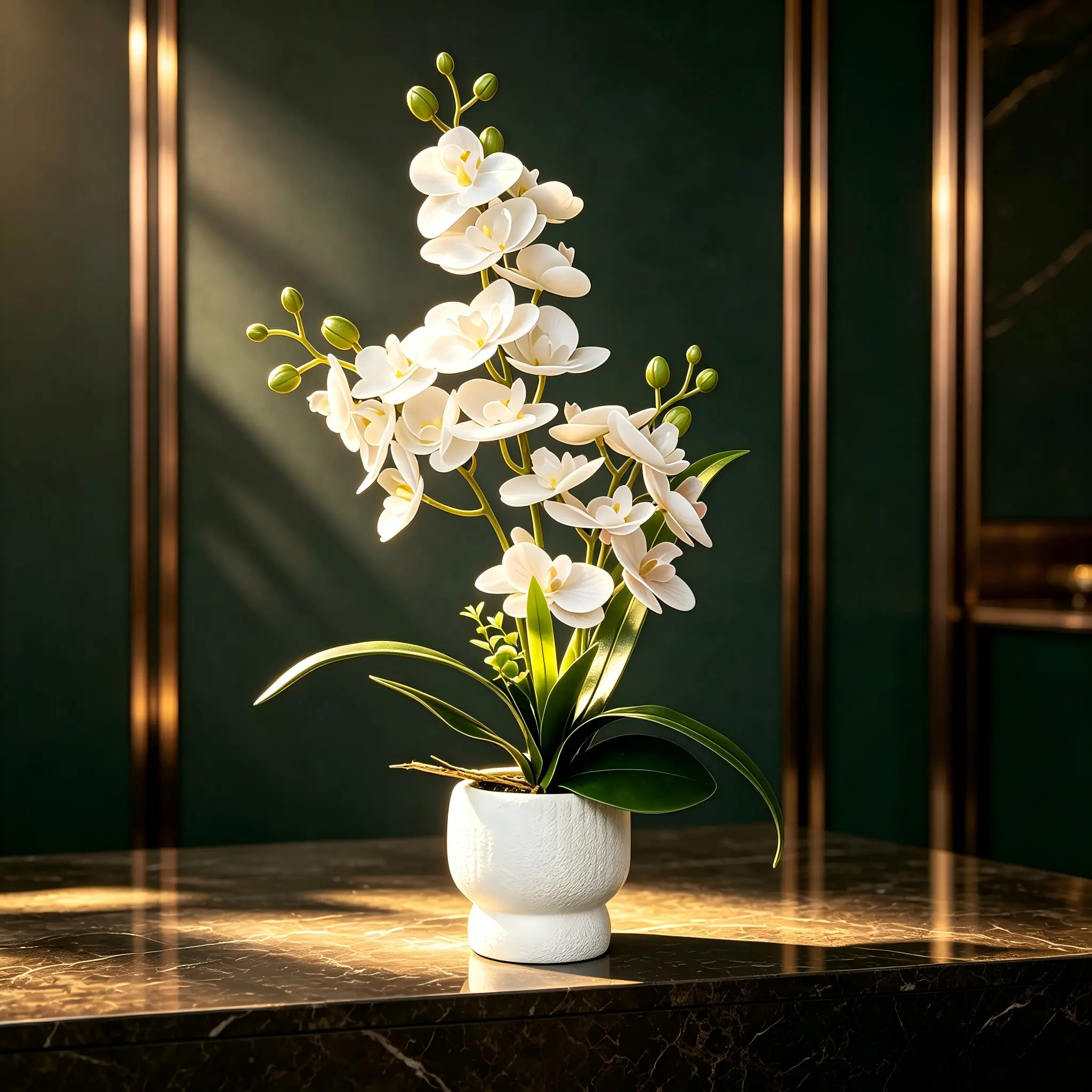 Artificial White Phalaenopsis Orchid in Matte Vase, Minimalist Lightweight Faux Orchid Home Decor Accessory, Decorative House Plants Decor Ornaments, UV Resistant Fake Flower for Wedding Christmas Valentine, Table Centerpiece Housewarming Gift