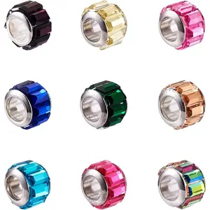 100 count  Faceted Glass European Beads Large Hole Rondelle Column Slide Charms Loose Spacer with  Brass Core for DIY Bracelet Snake Chains  Making