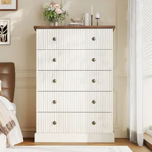 Space-Saving 5-Drawer Tall Dresser for Bedroom – Modern Vertical Chest, Spacious Storage Cabinet – Ideal for Clothes and Home Organization – Contemporary White Wood Finish