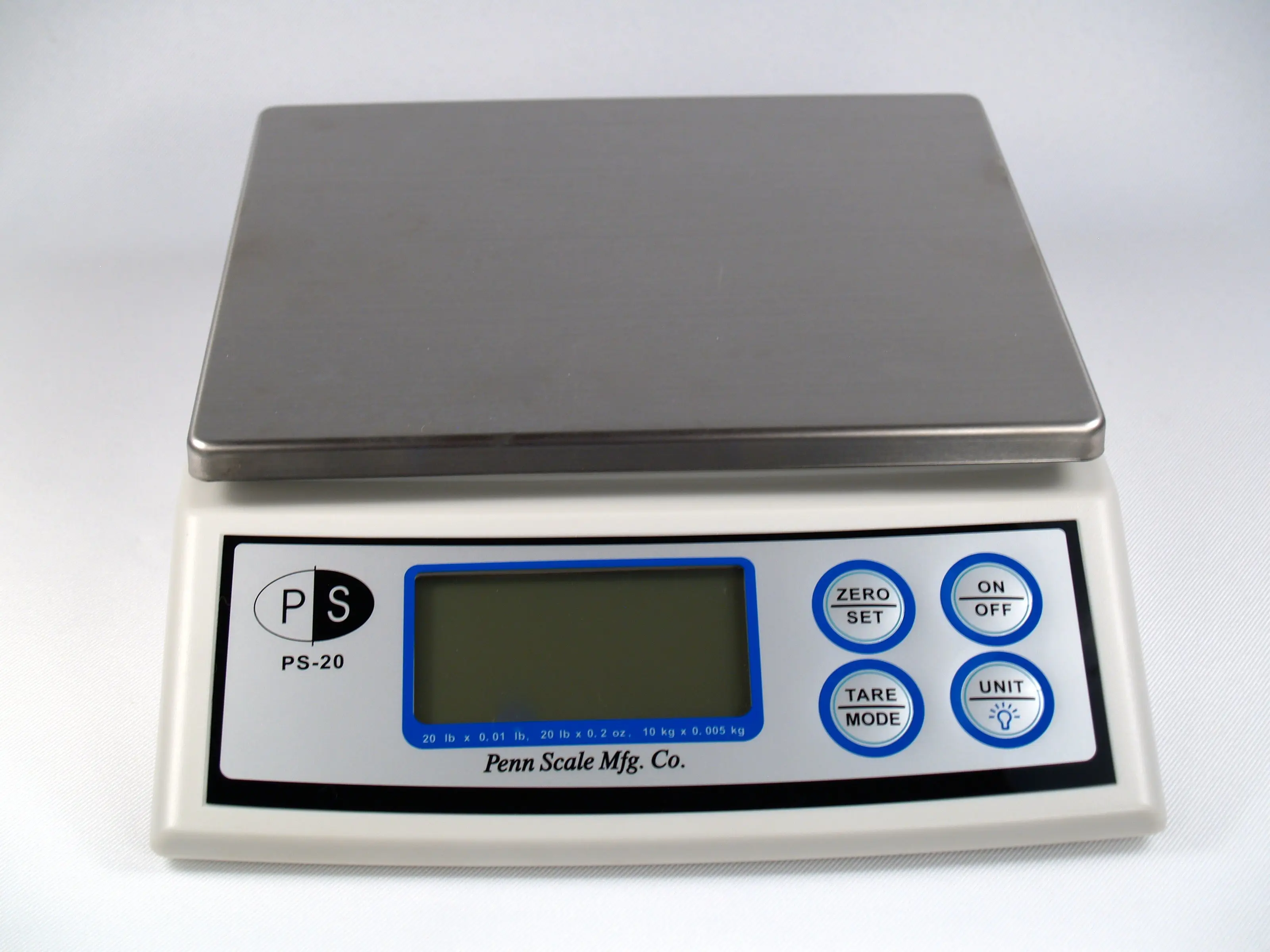 Penn Scale PS-20 20 lb by 0.01 lb Kitchen Portion Scale, 1.2" LCD Display, Ac Adapter & Alkaline Compatible, 12.7 x 10.5 x 3.4 Inches, Food Scale, Portable Digital Display Kitchen Scales