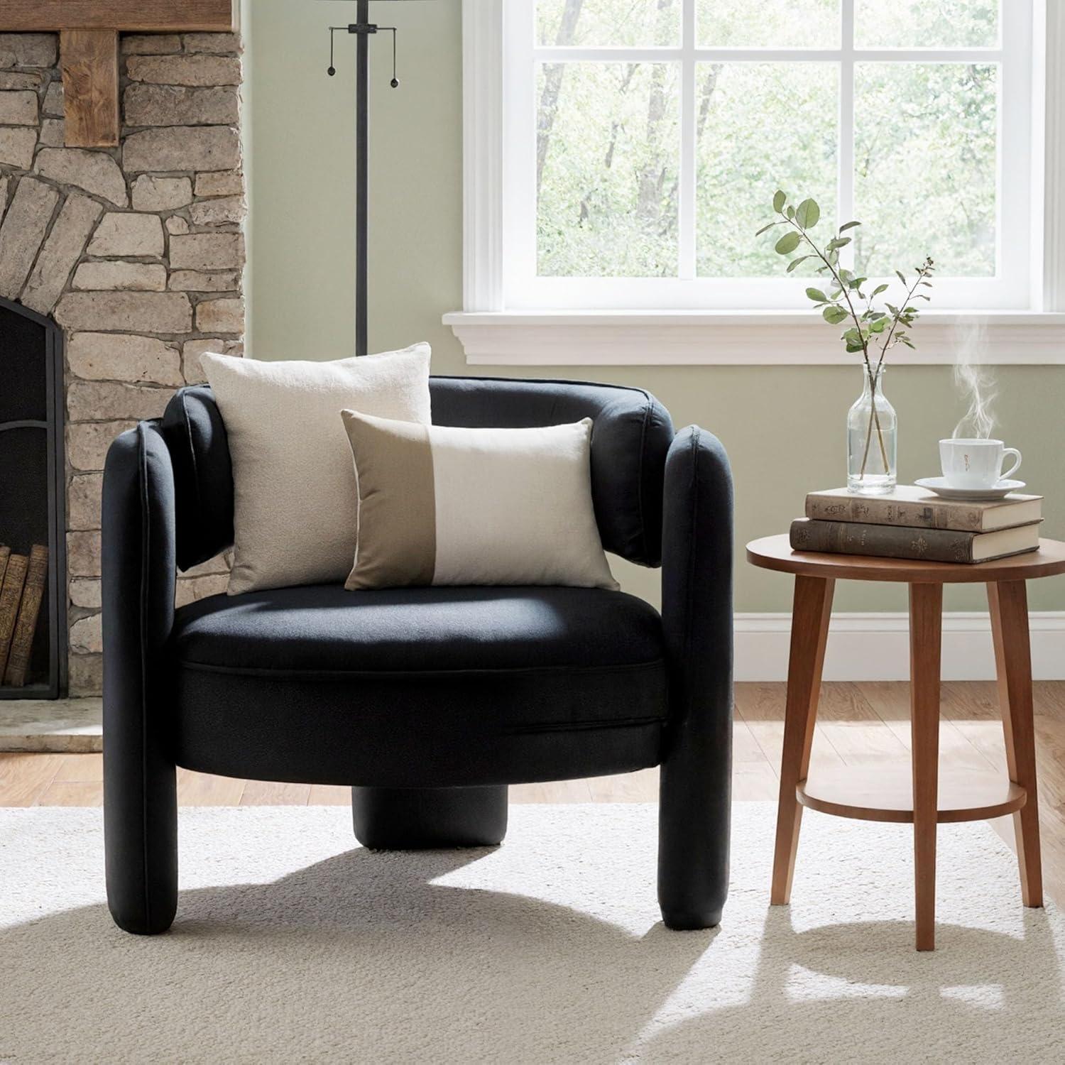 HNY Modern Barrel Accent Chair Set of 1,  Round Upholstered Armchair with Open Back, Single Sofa Armchair for Living Room, Bedroom, Waiting Rooms, Small Spaces, Black Velvet