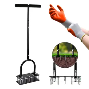 Saker Lawn Puncher Automatic Scraper and Dirt Cleaning Tool with 15 Sharp Spikes, Spring Loaded Design for Soil Drilling, 2.3in Working Length