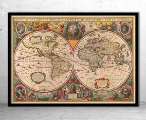 Old World Map Print - 1630 by Henricus Hondius