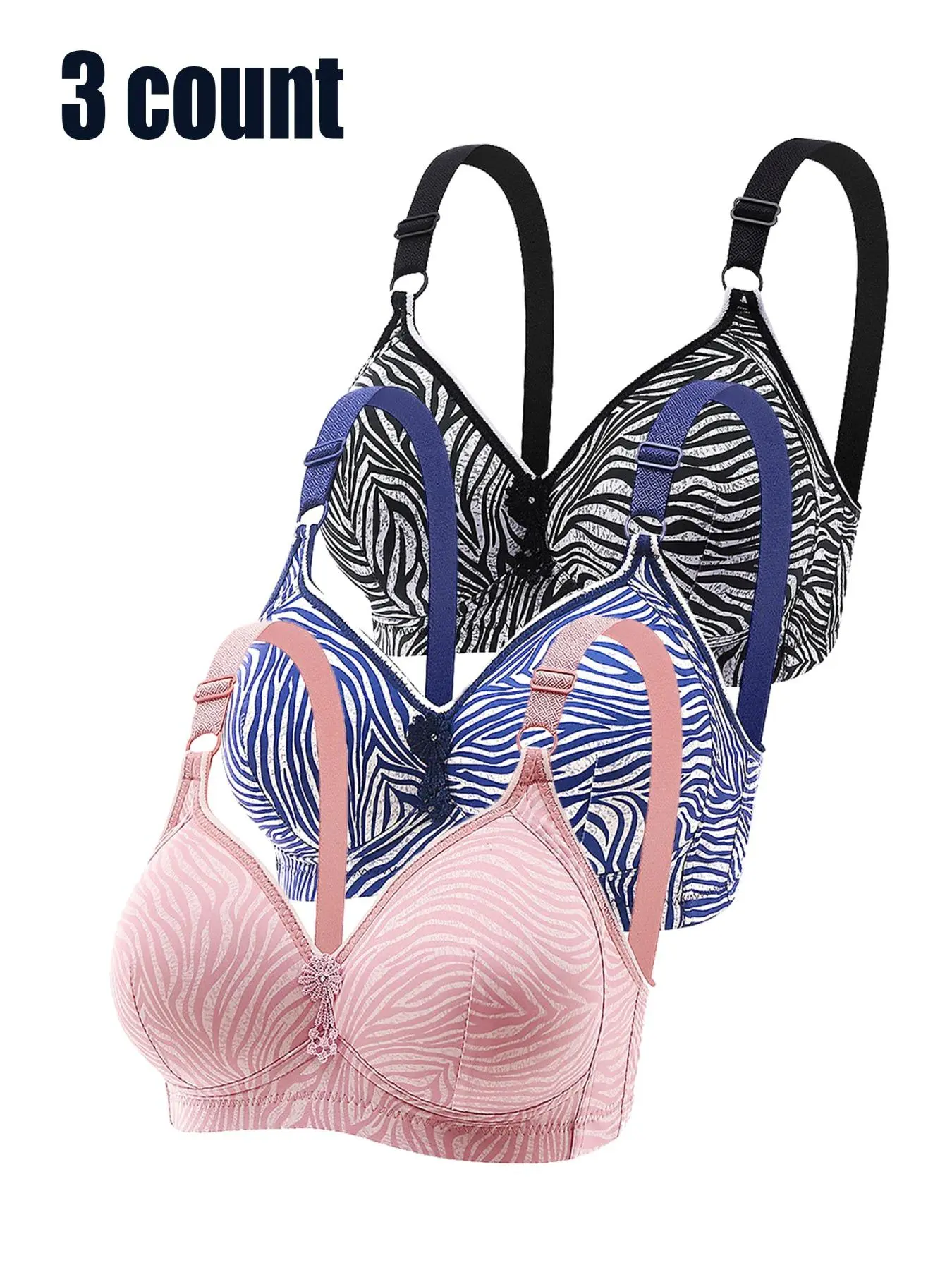 Women's Zebra Stripe Print Wireless Bra, Comfortable Breathable Adjustable Strap Push Up Bra, Soft Lingerie for All Seasons, Womenswear, Wirefree Bra, Soft Comfy Bra