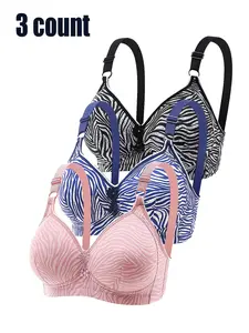 Women's Zebra Stripe Print Wireless Bra, Comfortable Breathable Adjustable Strap Push Up Bra, Soft Lingerie for All Seasons, Womenswear, Wirefree Bra