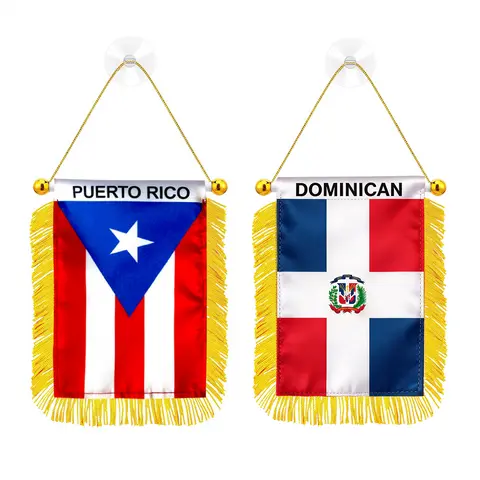 4x6 in Synthetic Satin Puerto Rico Double-Sided Mini Car Flag with Suction Cup - Rearview Mirror Hanging Fringe Boricua Banner, Built to Last Cars Accessories, Interior Decor for Truck SUV Sedan, Pride Gift