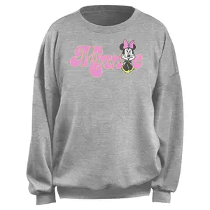 Junior's Minnie Mouse Distressed Retro Pink Logo Sweatshirt