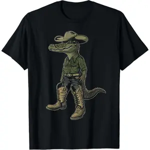 Cotton Graphic Tees Streetwear Gifts  Alligator Cowboy Hat Gator Crocodile Reptile Lover Funny T-Shirt