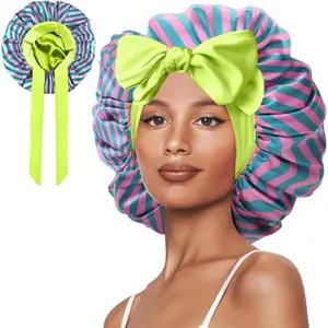 Layer Silk Bonnet with Tie Lined Sleep Cap Hair Cover for's Curly Braids Natural Hair