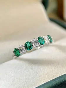 1 PC Romantic Green Cubic Zirconia Ring Artificial Gemstone Ring Elegant Engagement Ring For Women For Valentine's Day Gift Wedding Anniversary Party Jewelry