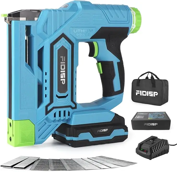 18 Gauge Cordless Nail Gun, 2 in 1 Battery Operated Brad Nailer/Stapler, 20V Electric Staple Gun with 2.0A Battery, 2.4A Charger, A Storage Bag, 1000