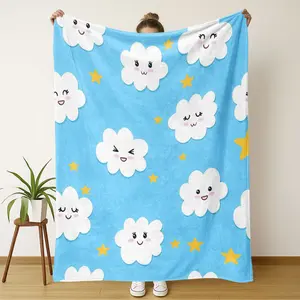 Cloud Star Pattern Print Blanket, Soft Warm Sofa Bed Car Office Camping Travel Throw, Perfect Gift for All Seasons
