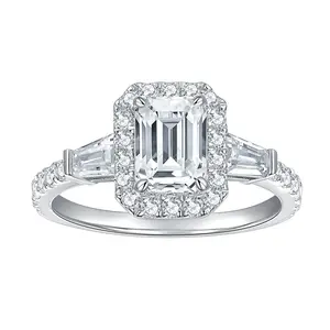925 Sterling Silver VVS1 Emerald Cut Moissanite Ring