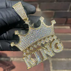 Jumbo Iced Gold PT Crowned King Hip Hop Pendant Charm Metal Coating
