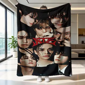 Trendy Idol Patchwork Flannel Blanket, Warm Throw Blanket, Korean Fan Theme, Anti-Wrinkle Easy Clean, Bedroom Living Room, Camping Blanket Gift