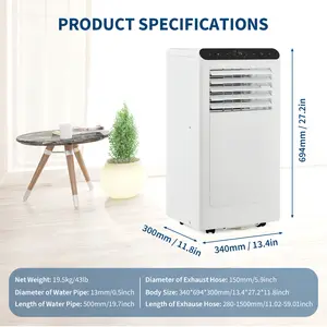 10000 BTU Portable Air Conditioners, Portable AC Unit for 450 Sq.Ft, 3-in-1 Room Air Conditioner, Ultra Quiet 50dB, Sleep Mode, 24H Timer, Remote Control and Window Installation Kit, White