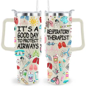 40 Oz Respiratory Therapist Tumbler Cup Respiratory Therapist Gifts Stainless Steel Insulated Travel Coffee Mug with Handle Respiratory Therapist Week Gifts for Women Men