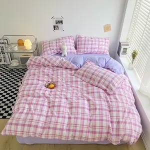 4pcs Plaid Bedding Set (1 Duvet Cover + 1 Sheet + 2 Pillowcases), Vintage Style, Perfect for Couples and Friends