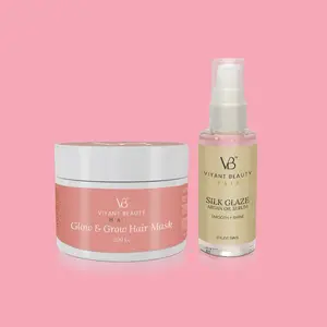 Vivant Beauty Hair Bundle - Glow & Grow Hair Mask 200g & Silk Glaze Argan Oil Serum for Smooth Shine