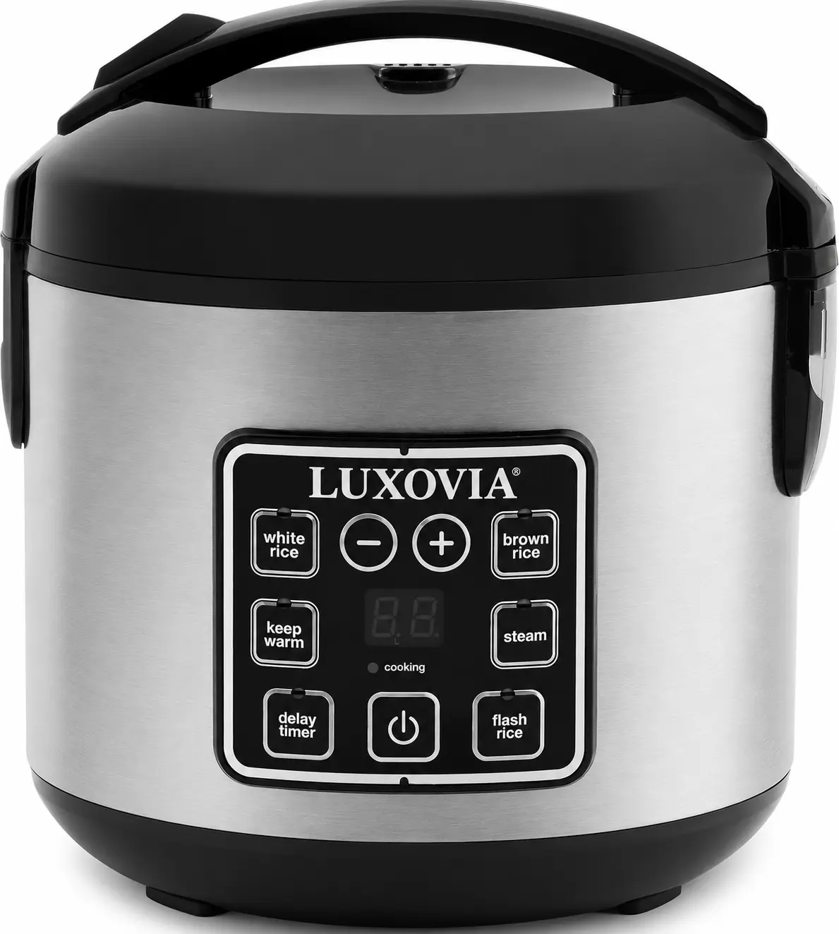 Stainless Steel Exterior Digital Rice Cooker - 4-Cup Uncooked/8-Cup Cooked, 2 Qt, Steamer, Grain Multicooker