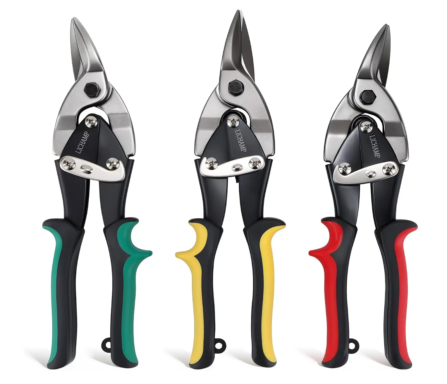 3-Piece Aviation Snip Set for Metal Cutting with Comfort Grips, Left, Right and Straight Cut