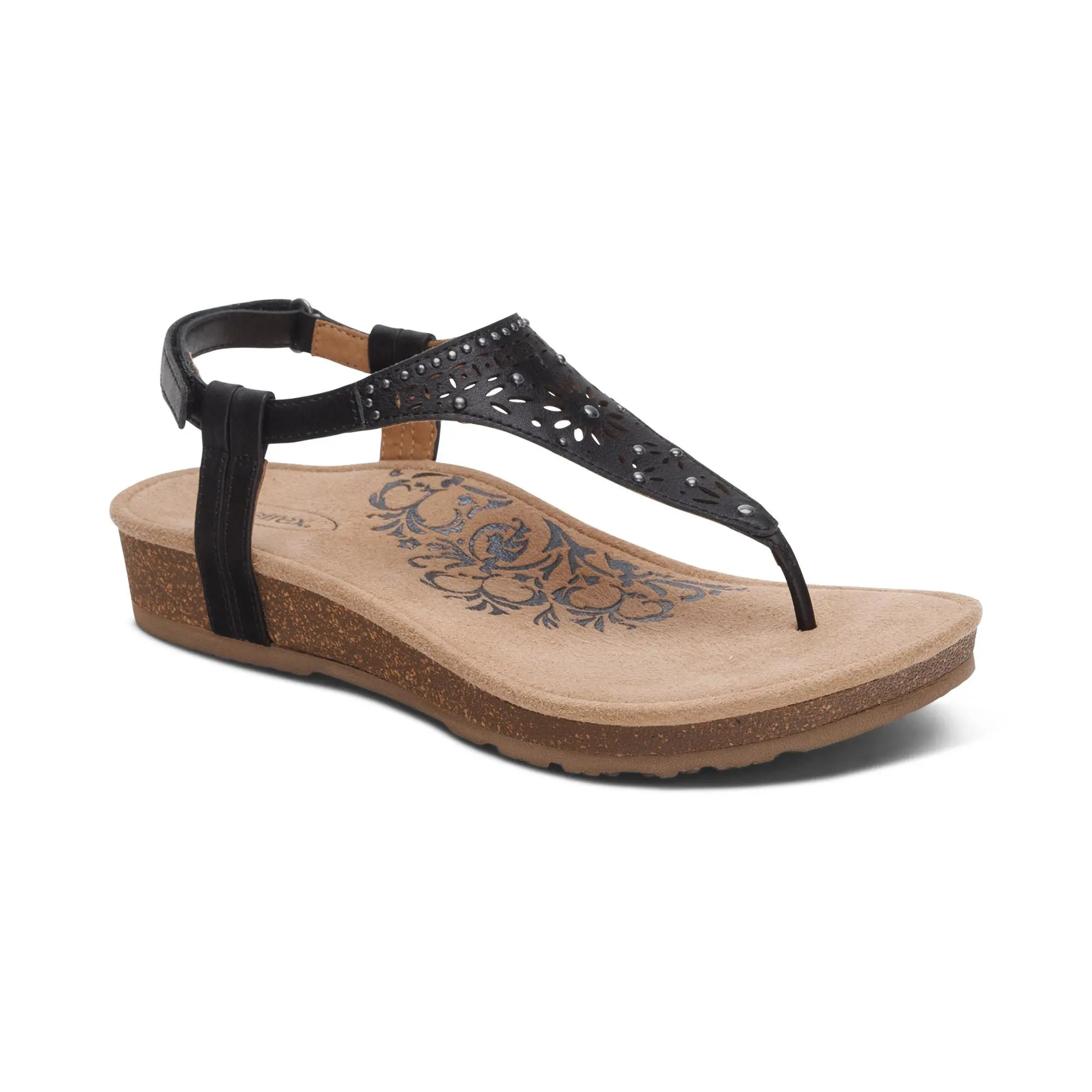 Aetrex Evelyn Thong Sandal - Black | Women's Orthotic Sandals with Arch Support for Foot Pain Relief, Leather