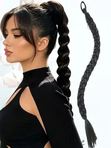 KAIRIYA 24 Inch Braided Ponytail Extension with Hair Tie - Straight Wrap Around Synthetic Braids Hairpiece for Women, Perfect for Holiday Parties & Daily Wear, Synthetic Extensions