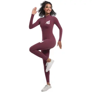 Women’s Slim Fit Full-Zip Front Long-Sleeve Stretch Fabric Bodycon Jumpsuit - Long Length Unitard, Sports & Outdoor Activewear for Fitness, Yoga & Jog | Red, XL Size
