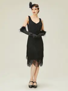BABEYOND 1920s Flapper Dress Roaring 20s Great Gatsby Costume Dress Fringed Embellished Dress party maxi