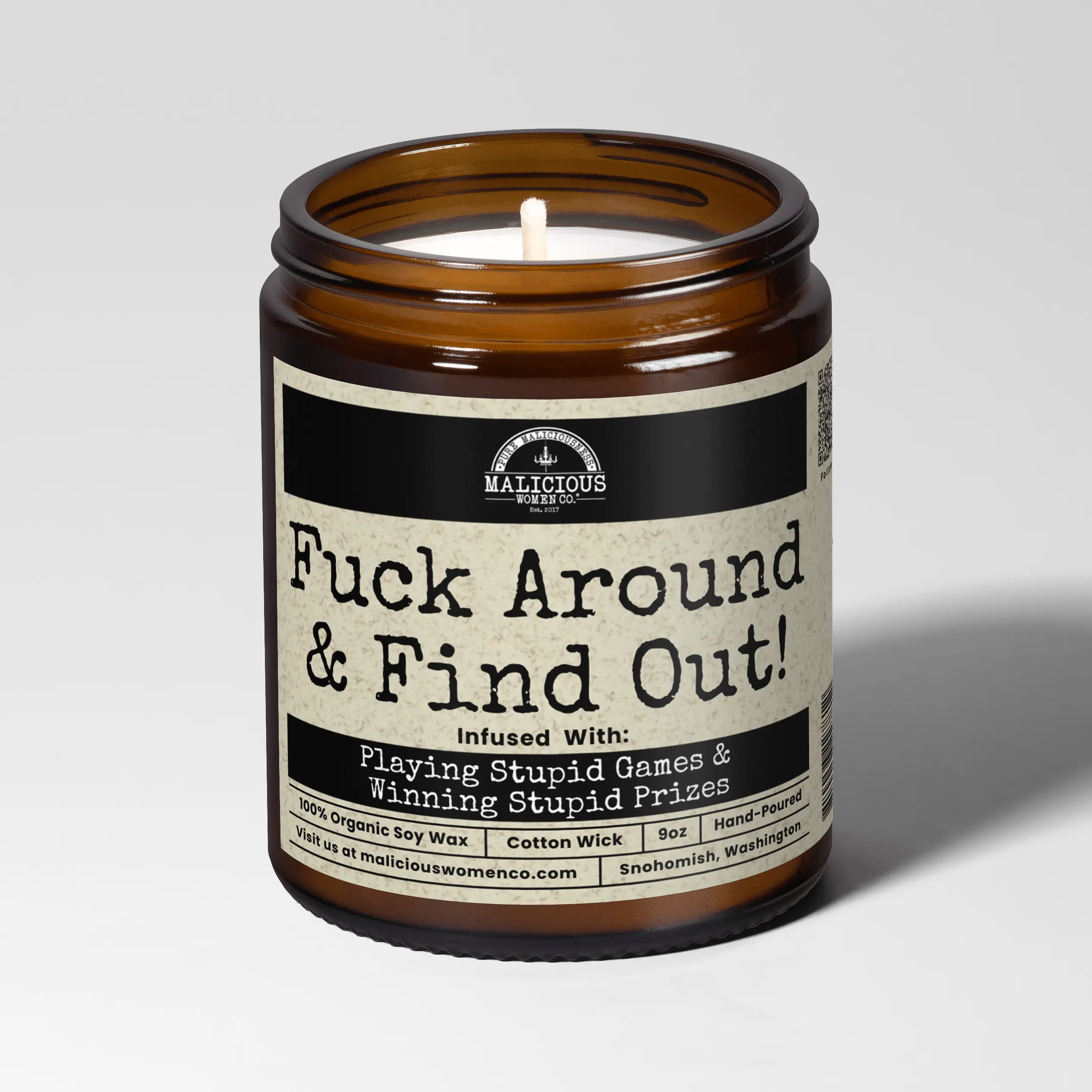 Fuck Around & Find Out 9oz Funny Candle Malicious Women Co