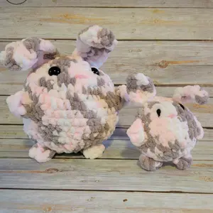 2 Hand Crocheted Bunny Rabbits Stuffed Amigurumi Plushies