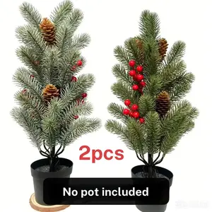 2 Bundles Plastic Pine Branches Fake Greenery, Christmas DIY Wreath Accessories, Tabletop Decor, Ice Crystal/snow Color, No Assembly Needed