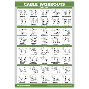 QUICKFIT Workout Poster Cable Machine, an Exercise Chart for Cable Training Station, Laminated, Gym, 18" x 24"