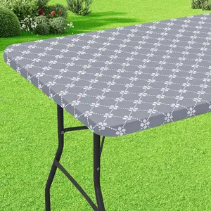 Rectangle Vinyl Table Cloth, Elastic Fitted Tablecloth with Flannel Backing, Waterproof Plastic Table Cover Fits 6 Foot Folding Tables For Camping, Indoor and Outdoor (Grey, 30" x 72")