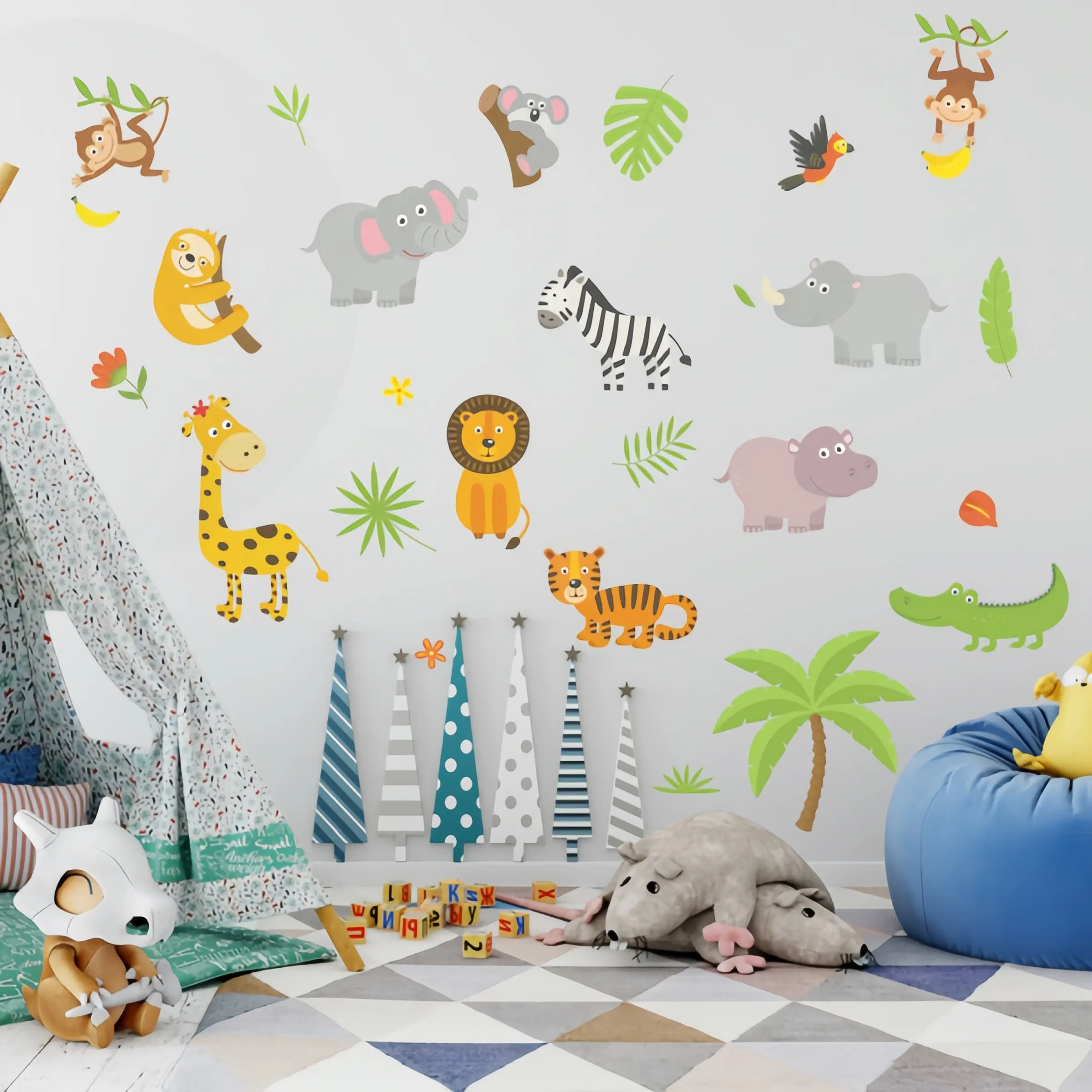 Wall Decals - 2 Sheeets 25 count CuteJungle Theme Wall Decor Peel and StickElephant Giraffe Lion Glow in The Dark Wall Decal,Self Adhesive Wall Art Decorative Stickers forHome Bedroom Living Room