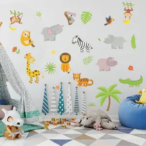 Wall Decals - 2 Sheeets 25 count CuteJungle Theme Wall Decor Peel and StickElephant Giraffe Lion Glow in The Dark Wall Decal,Self Adhesive Wall Art Decorative Stickers forHome Bedroom Living Room