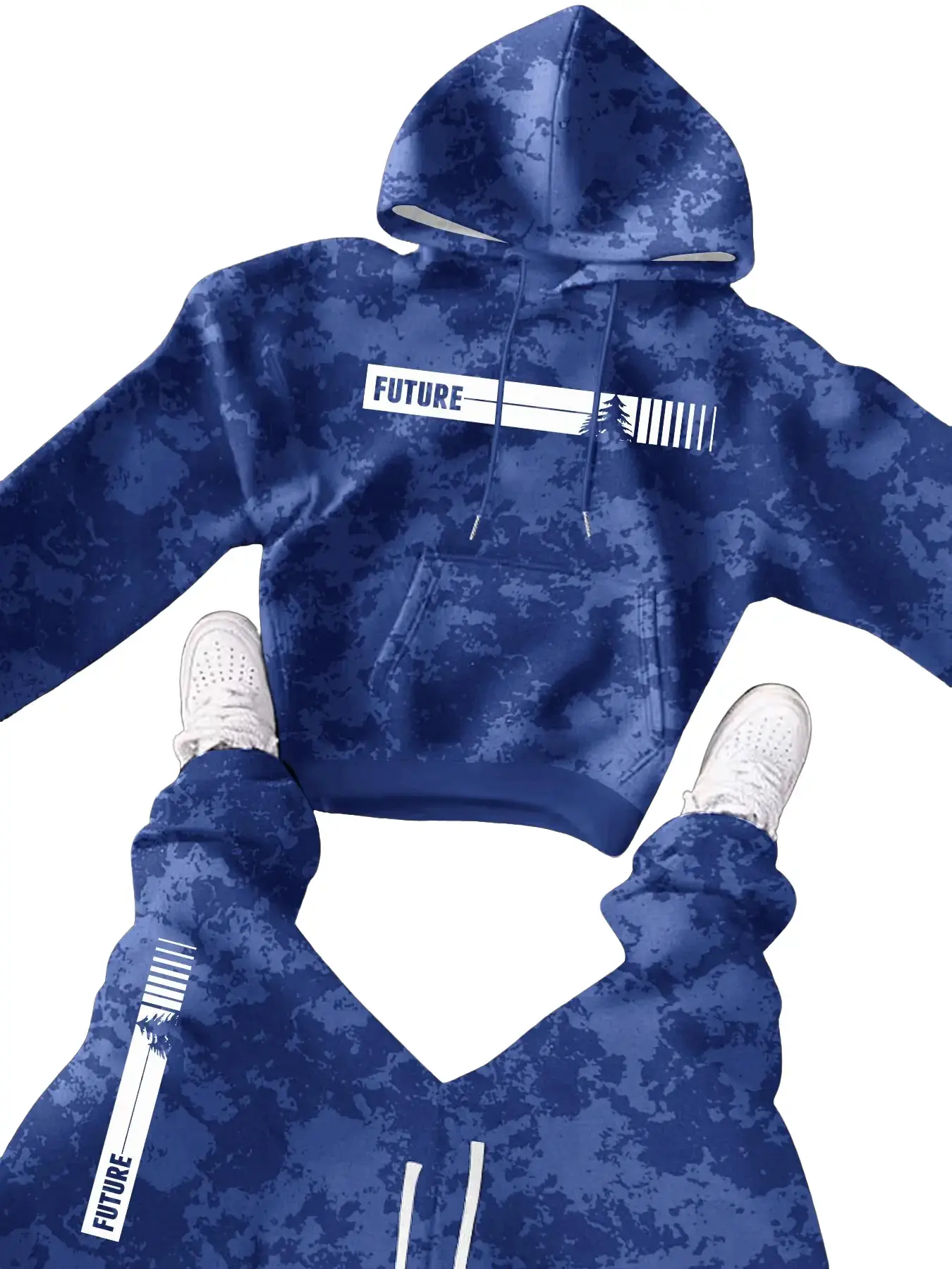 Men's 2-Piece Tie-Dye Hoodie & Ribbed Pants Set - Men's 2 Piece Sets, American Street Style, Long Sleeve, Slight Stretch, Delicate Pockets, Regular Cuffs, Comfortable Casual Outdoor Walking Fabric