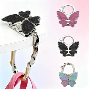 Butterfly Foldable Handbag Hanger,Four Leaf Clover Design Foldable Purse Hook,Folding Purse Table Hook Holder,Foldable Purse Hook,Purse Holder Stand for Table