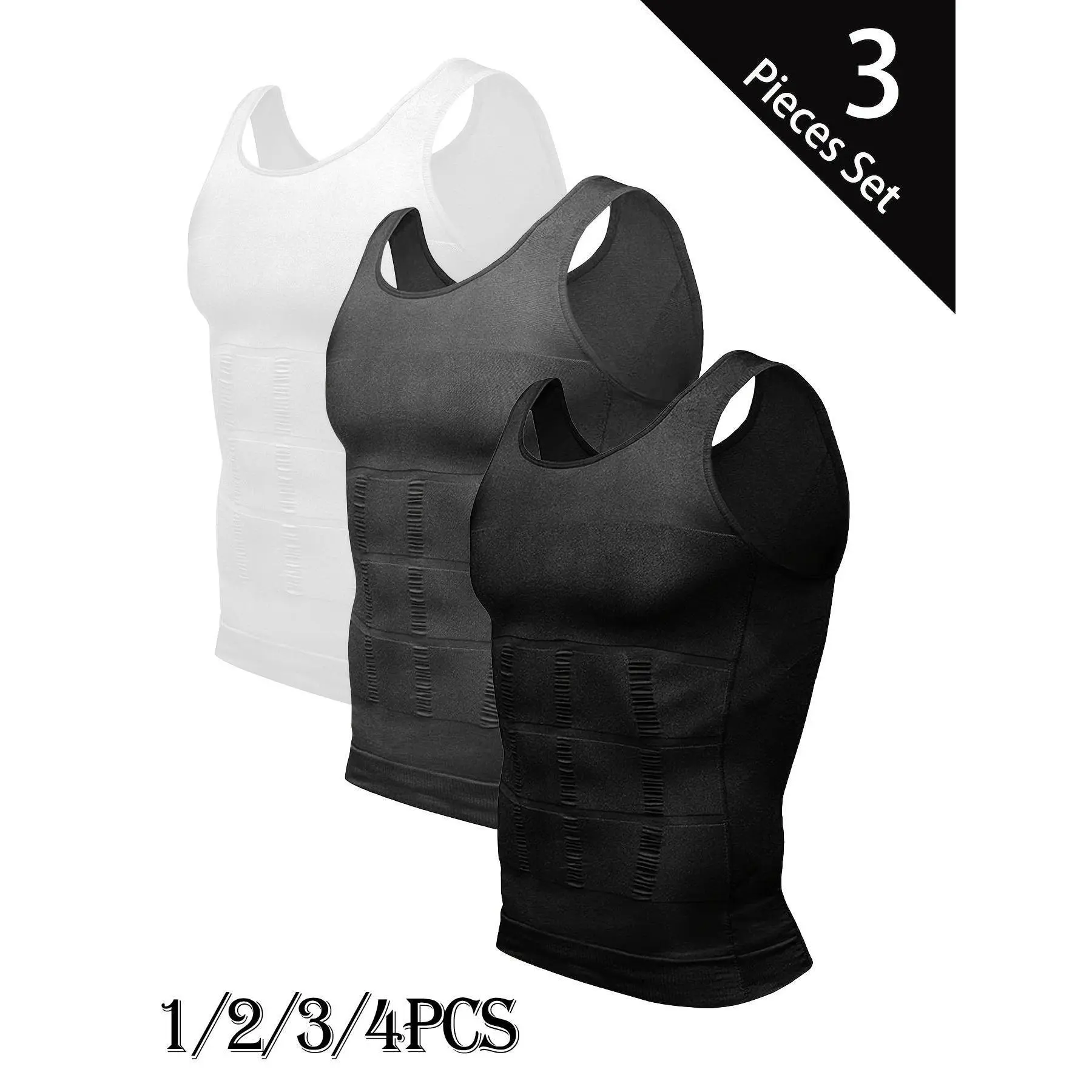1/2/3/4PCS Mens Compression Shirt, Tummy Control Vest, Menswear Body Shaper, Breathable Lightweight Stretchy Comfortable Activewear Workout Tank Tops Smooth Undershirt Soft Suits,Shapewear