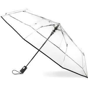 Automatic Clear Umbrella - 42-Inch Foldable Lightweight Clear Canopy - Rubber Coated Handle - Travel Compact Umbrella for Rain - Wedding and Large Rain Use, Clear