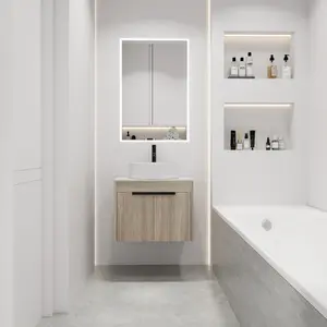 24 " Modern Design Float Bathroom Vanity With Ceramic Basin Set,  Wall Mounted White Oak Vanity  With Soft Close Door,KD-Packing,KD-Packing,2 Pieces Parcel(TOP-BAB400MOWH)