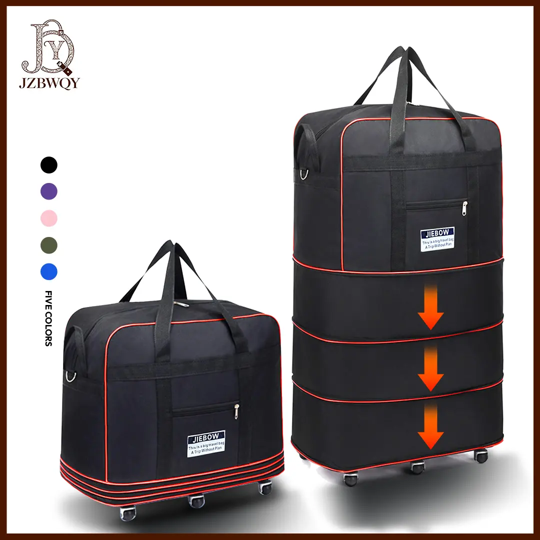 JZBWQY 100L Expandable Foldable Lightweight Rollable Carry-On Garment Duffle Bag - 360° Universal Wheels, Personal Item Luggage, Overnight Carry-On for Moving & Weekend Getaways