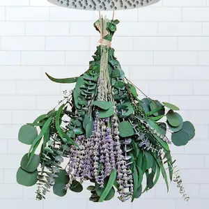52 PCS Mix Dried Eucalyptus & Lavender Flowers Bundles for Shower, 17'' Natural Real Hanging Fresh Shower Plants, Fragrance Gifts Ornaments Wall Seed