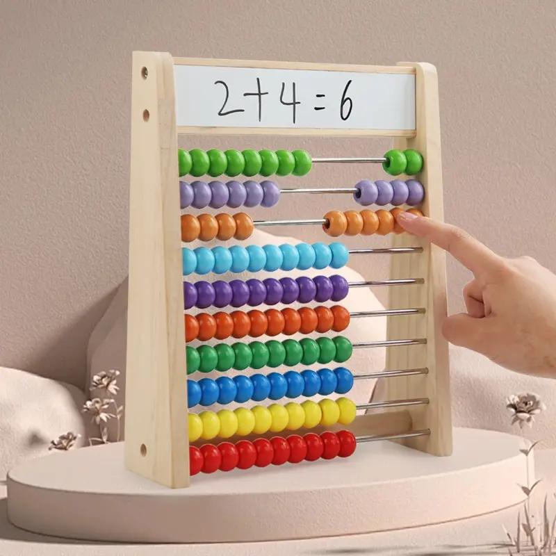 Wooden Abacus Math Toy Set with 100 Beads and Pen, Montessori Early Education Counting Frame, Ideal Gift for Kids Aged 3-6, Learning Tool, Math Learning Tools, Math Teaching Aid